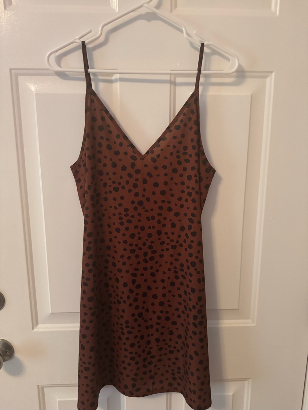 Brown Spotted V-Neck Slip Dress